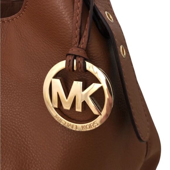 Michael Kors Pebbled Grain Leather Belted Strap Hobo Shoulder Bag Cognac - Picture 3 of 5